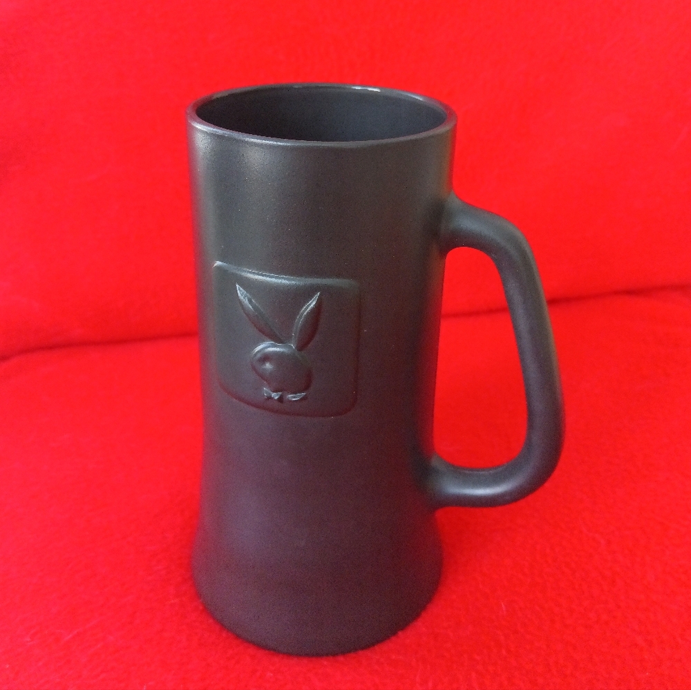 PLAYBOY Black Glass 3"x6.25" Tall Beer Stein Mug • Bunny Logo